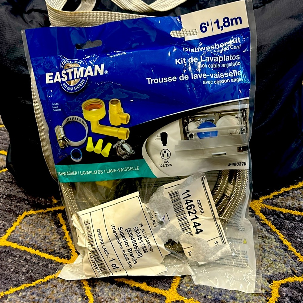 Dishwasher Installation Kit NEW for Eastman 48337N w/angled electrical cord 6’